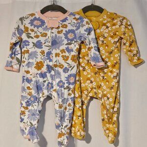2-Pack Honest Baby Clothing Organic Cotton Footed Pajamas - 0-3M